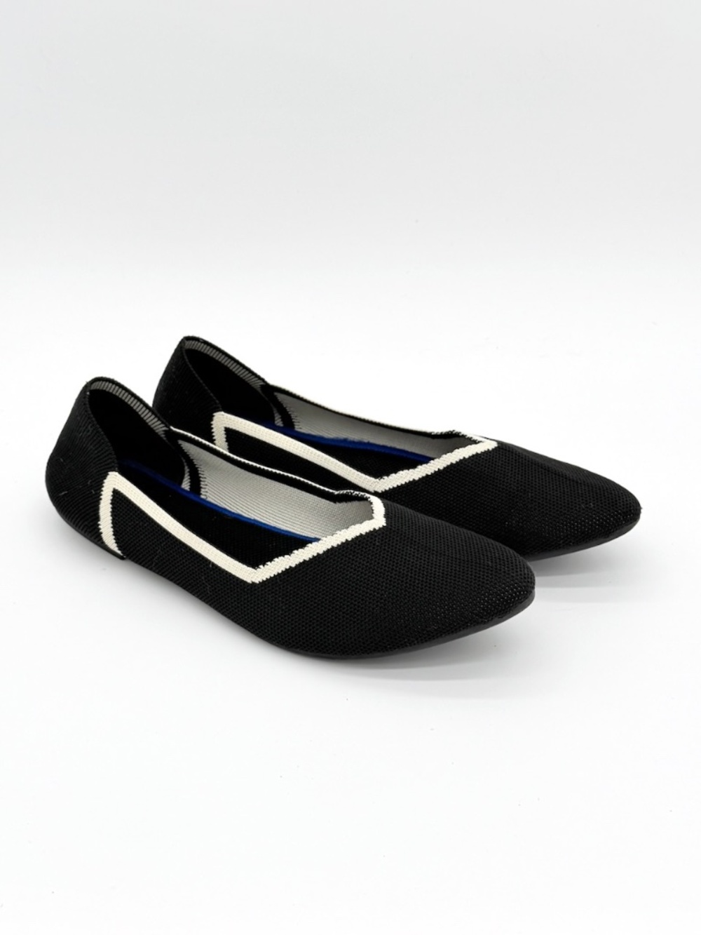 Womens Black White V Cut Pointed Toe Knit Ballet Flats Comfortable Shoes Size 40